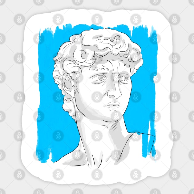 Classical Marble Bust Style Illustration – Blue Background Sticker by denizko